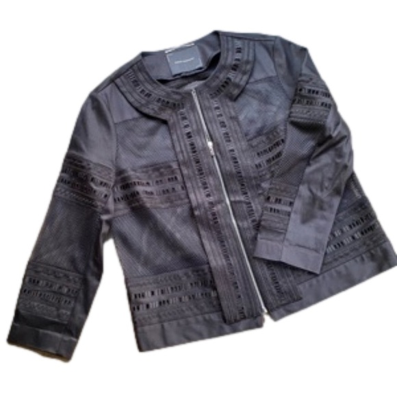 ROBERT Rodriguez Black Mesh and Lace Zip Up Bomber Jacket - Picture 2 of 11